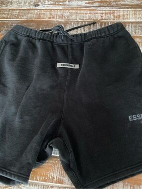 Essentials Black Logo Fleece Shorts